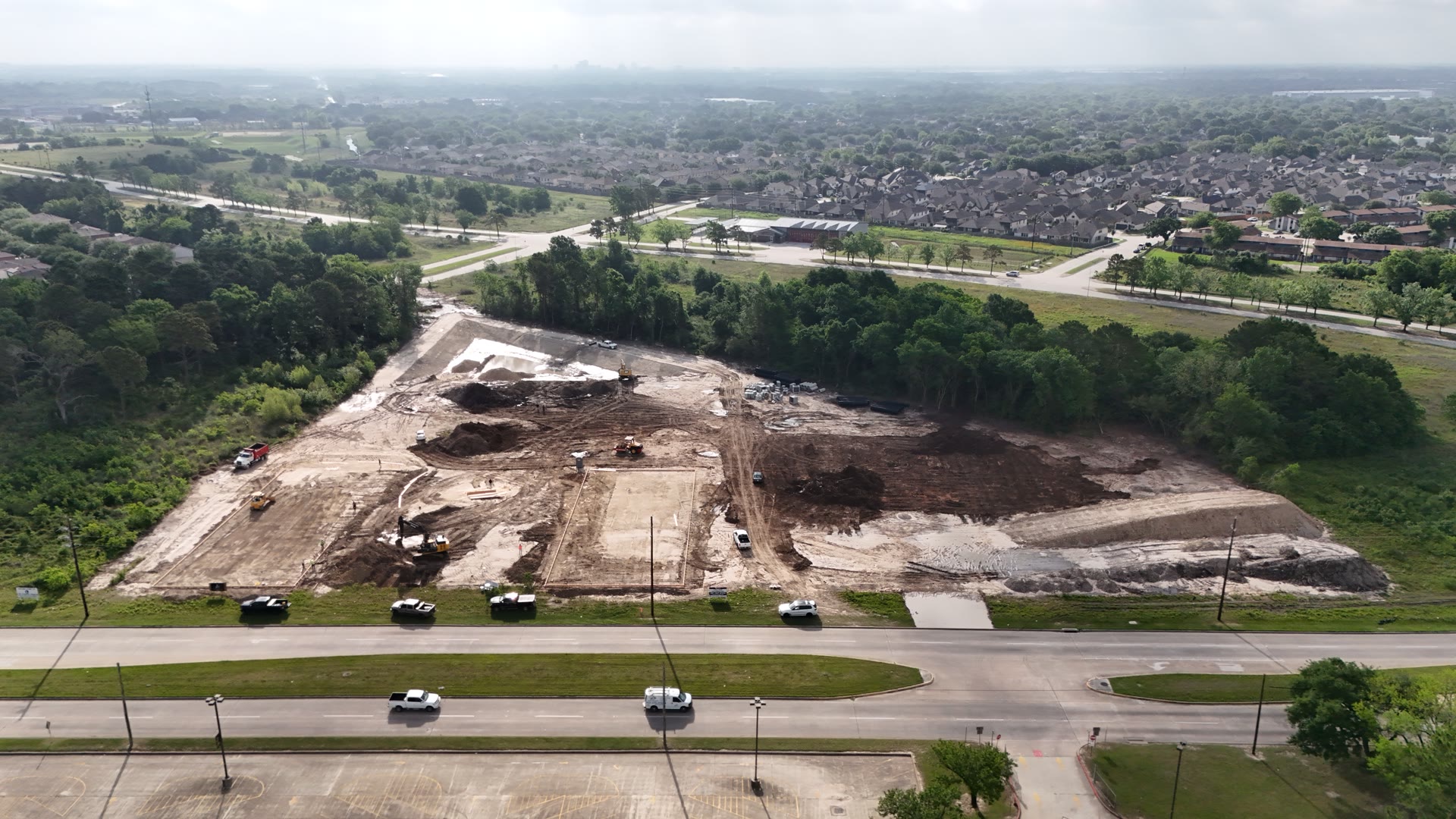 Aerial view of site development and pad preparation